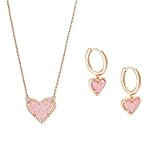 Kendra Scott Ari Heart Pendant Necklace in Rose Gold and Ari Heart Huggie Earrings in Rose Gold Set for Women | Amazon (US)