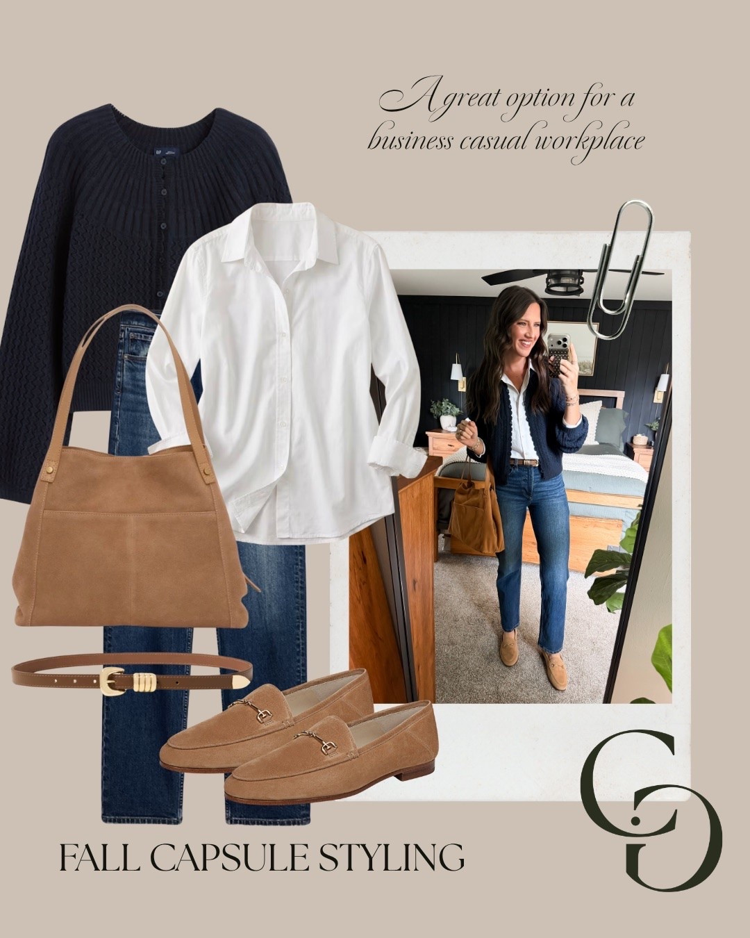 Fall capsule styling 

Cardigan - medium 
Button up - small
Jeans - size 26 regular