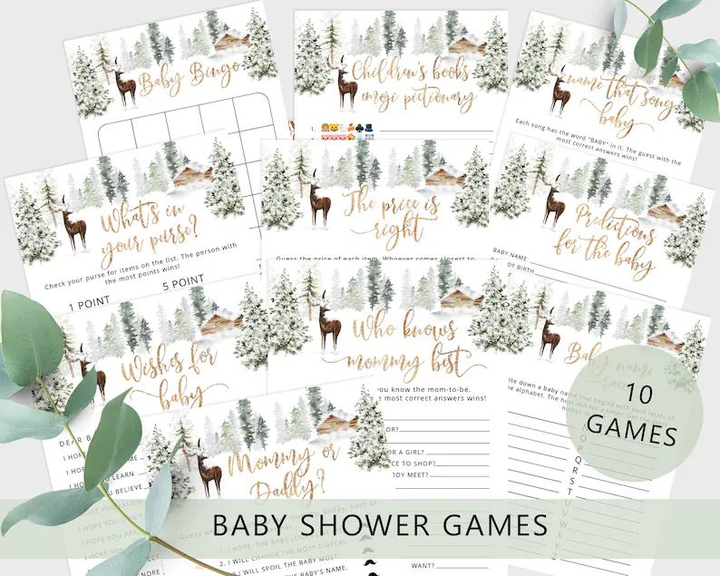 Winter Baby Shower Games Bundle. Baby it's cold outside Baby Shower Games. Woodland baby shower g... | Etsy (US)