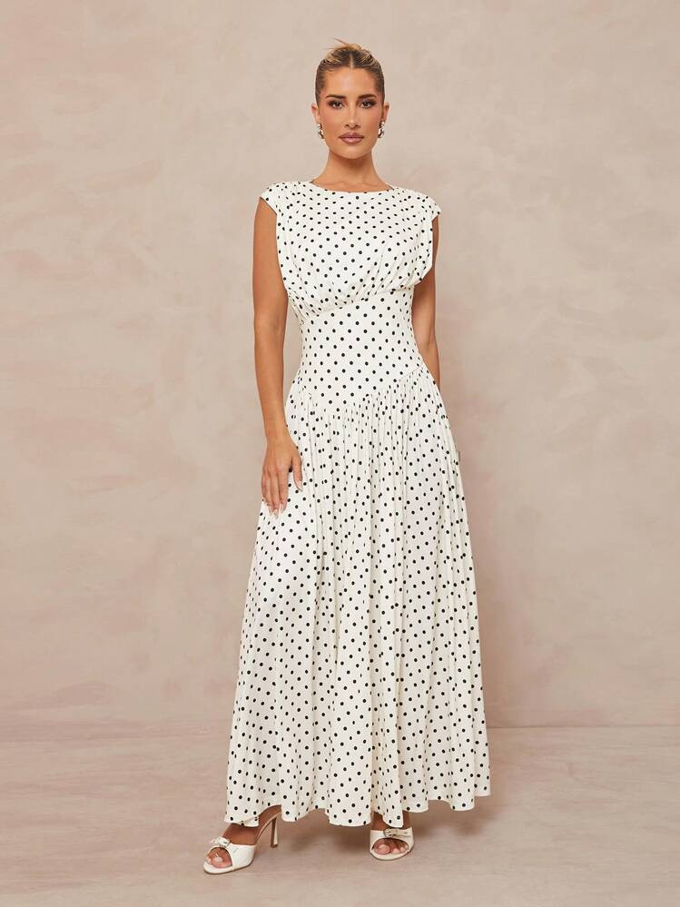 Lumalex Outing Summer Swimsuit Swimwear Swim Vacation Easter Bohemian BOHO Sea Beach Hot Outdoor Richly Layered Wedding Season Banquet Coming Of Age Ceremony Beach Seaside Polka Dot Print Scoop Neck Waist-Cinched Maxi Long Hem Sleeveless Dress For Women Summer Swimsuit Swimwear Swim Dresses For Women Women Long Dresses New Arrivals Women Dress,Summer Dresses For Women,Dresses For Women,Graduation,Teacher Outfits For Women,Teacher Dress Wedding Guest, Bridal, Bride, Mother Of The Bride, Wedding Party, Formal Occasion, Special Occasion Wedding Guest Cocktail Attire Formal Matching Set His & Hers, Proposal Gift Of Love Celebration Sweetheart Be My Valentine | SHEIN