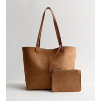 Tan Panelled Faux Suede and Leather Tote and Pouch New Look | New Look (UK)