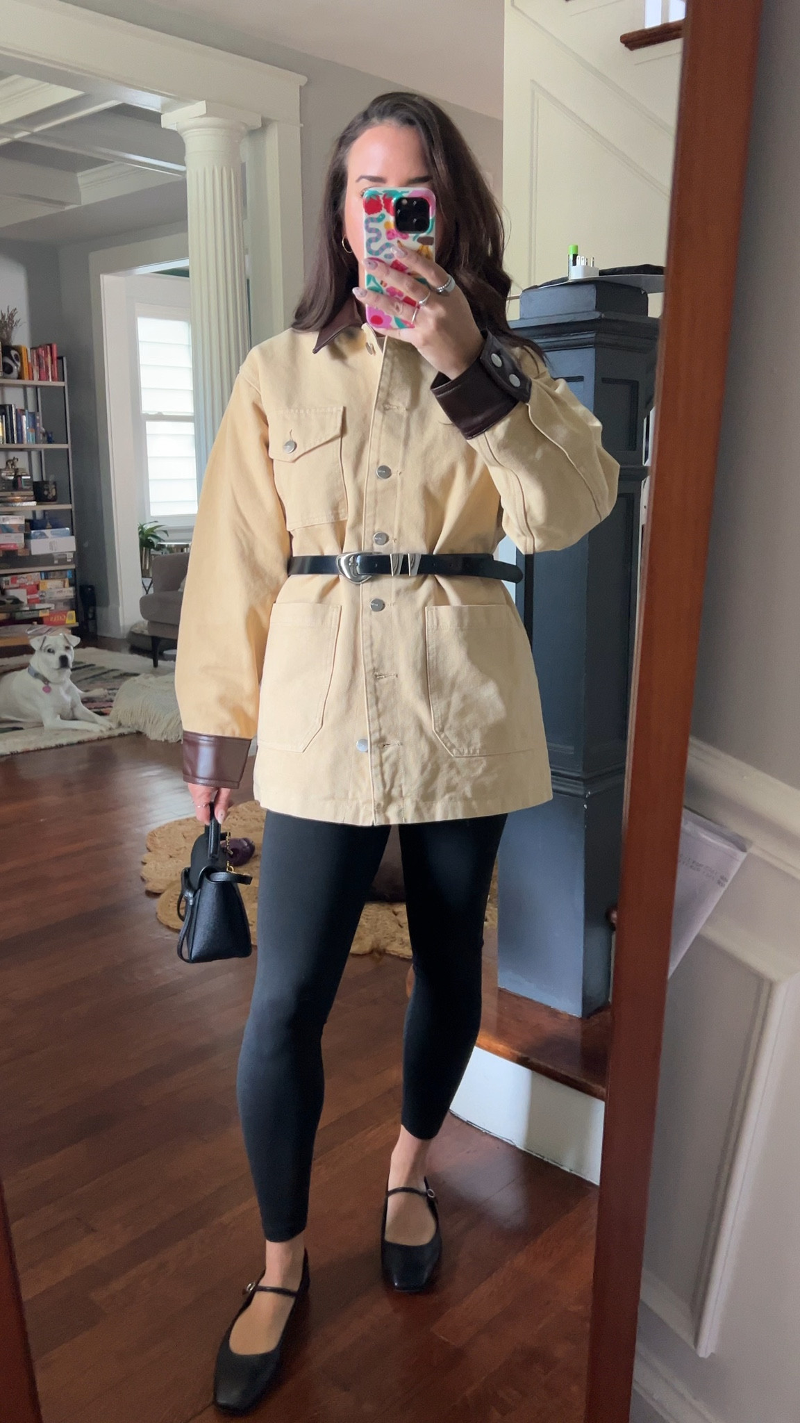 Oversized jacket. Belted jacket. Chore jacket. Brown chore jacket. Leggings. Joes jeans. Ballet flats. Mary Jane’s 

#LTKSeasonal #LTKootd #LTKSaleAlert