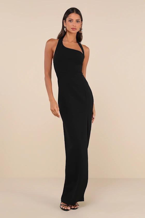 Unforgettable Composure Black Asymmetrical Halter Maxi Dress | Lulus