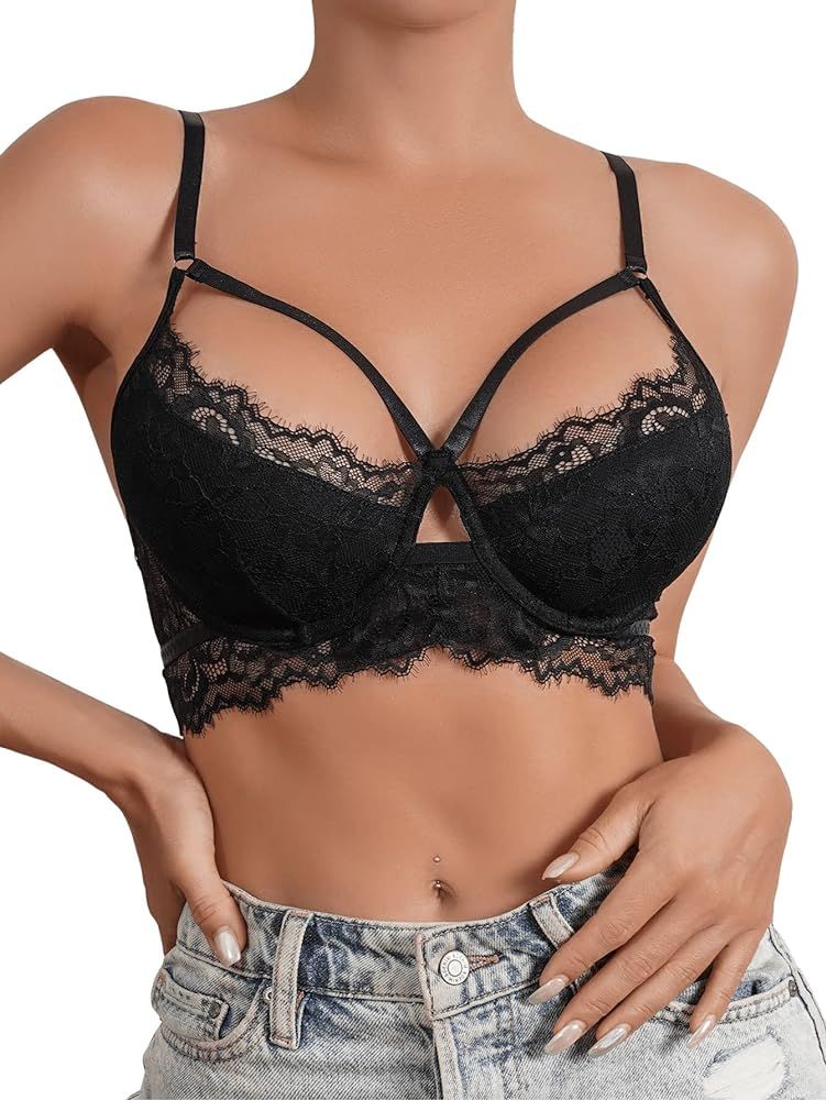SOLY HUX Bras for Women Sexy Lace Cut Out Underwire Bra Everyday Bralette | Amazon (US)