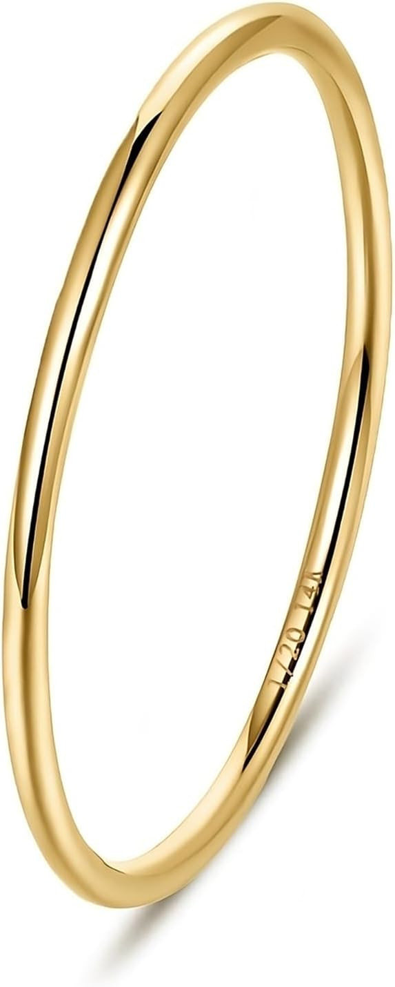 NOKMIT 1mm 14K Gold Filled Rings for Women, Non Tarnish Stacking Band | Amazon (US)