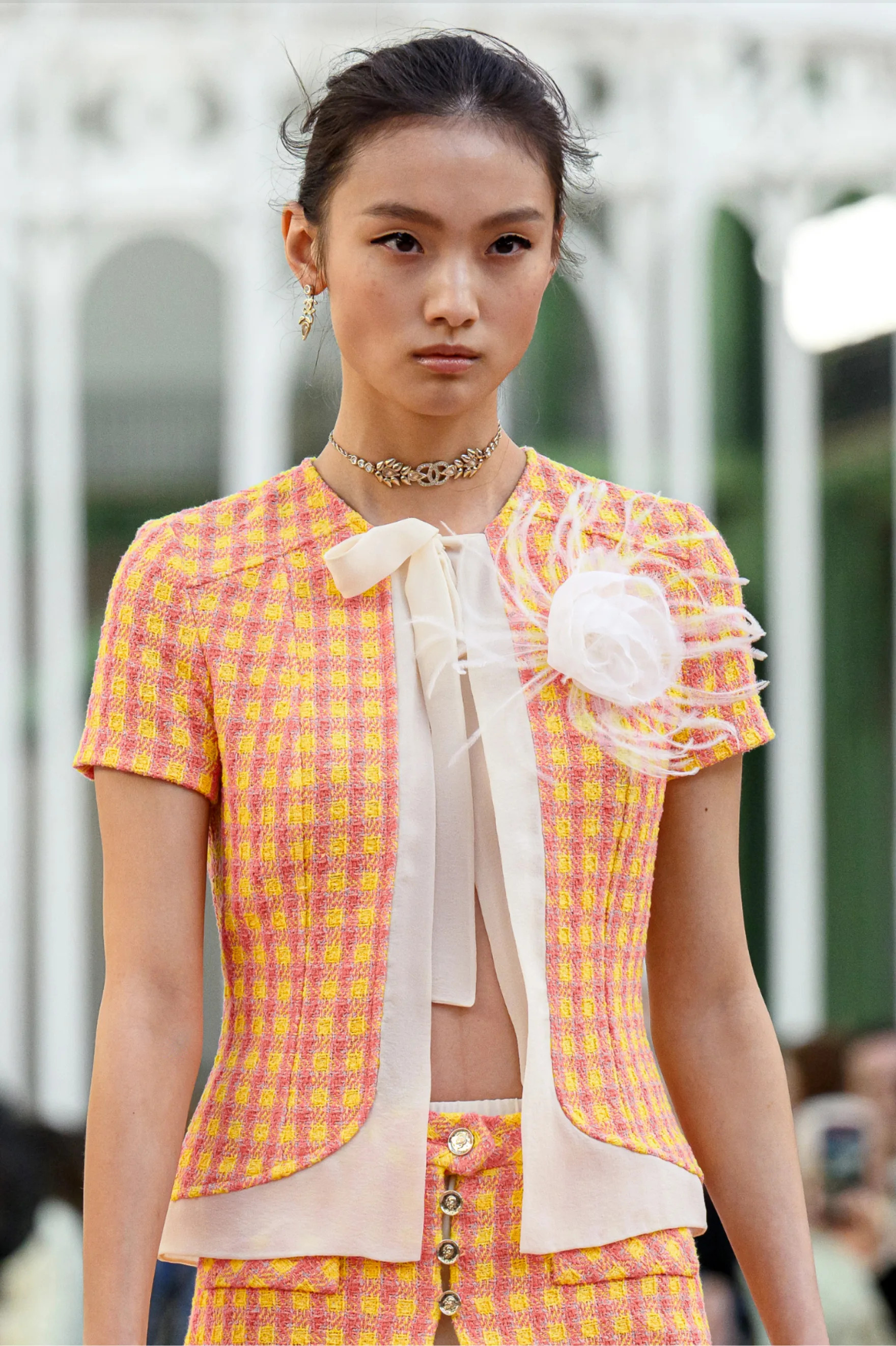 Top - Cotton tweed, pink & yellow — Fashion | CHANEL | Chanel, Inc. (US)
