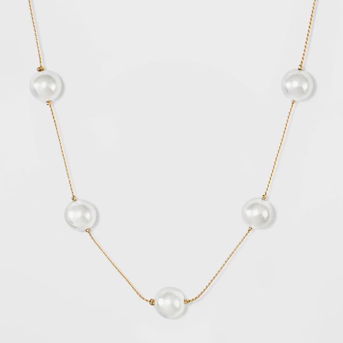 Short Pearl Station Necklace - A New Day™ Pearl/Gold | Target