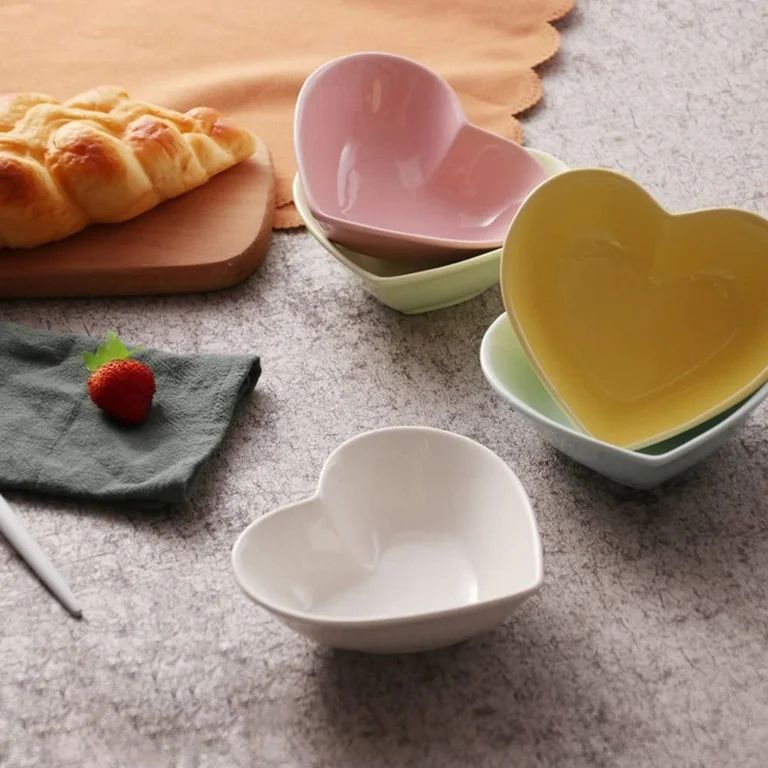 Sweet Heart-Shaped Ceramic Bowl Pudding Bowl Cake Bowl for Baking, Microwave Oven Safe, Set of 4 | Walmart (US)