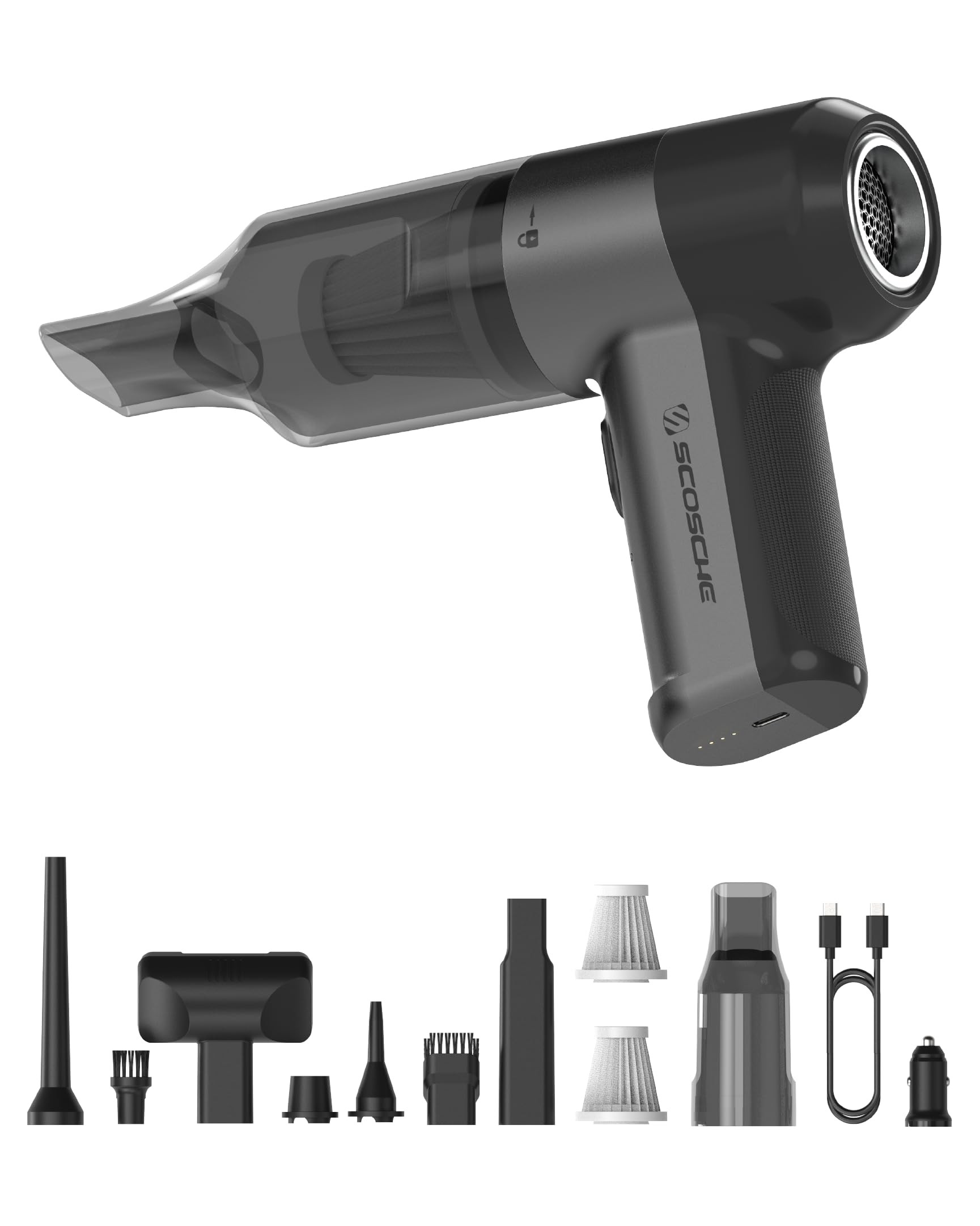 Scosche SCOVAC 4-in-1 High Power Cordless Mini Handheld Car Vacuum Cleaner, Compressed Air Duster... | Amazon (US)