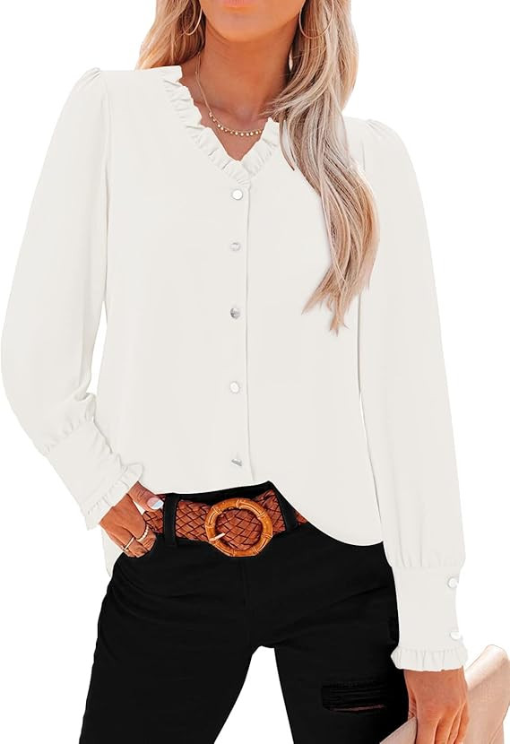 LookbookStore Womens Business Casual Tops Work Blouses Button Down Long Sleeve Dressy... | Amazon (US)