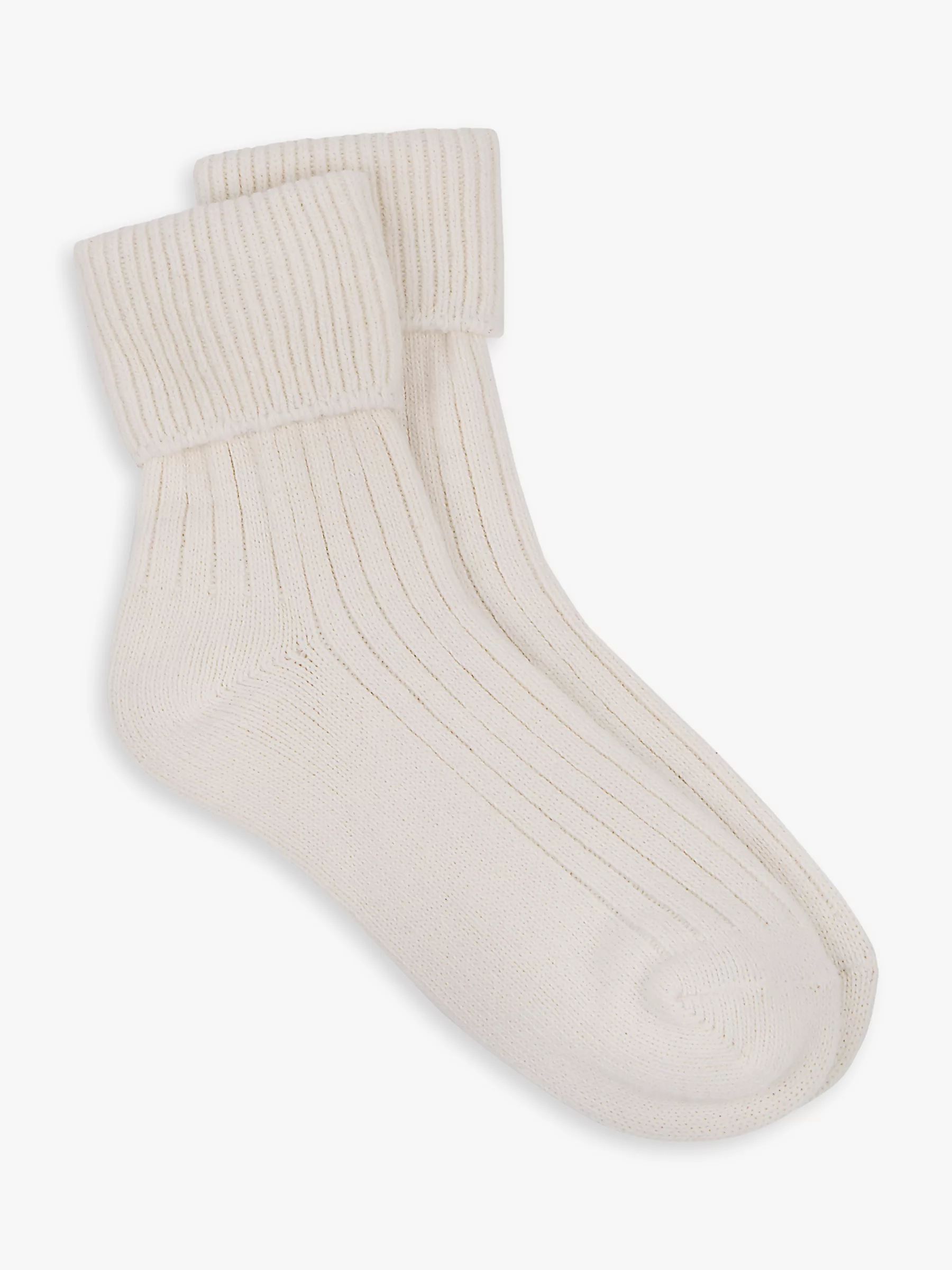 totes Wool and Cashmere Blend Ribbed Ankle Socks, Oat | John Lewis (UK)