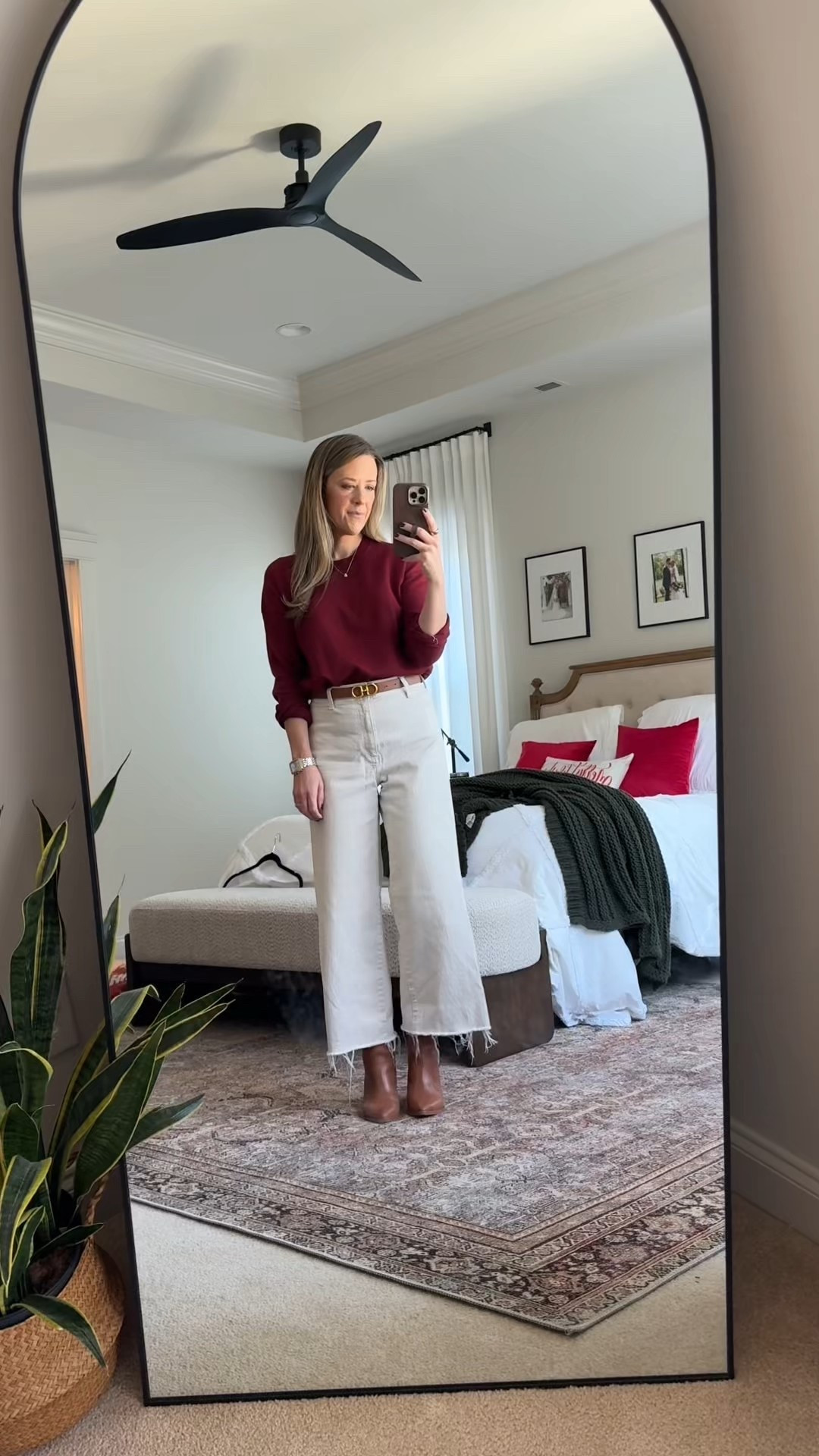 A festive outfit that doesn’t scream Christmas 🎄 — this combo of rich color and classic neutrals is perfect for December dinners or casual holiday get-togethers.

Wearing the Target sailor jeans (size up) — soft, structured, and surprisingly flattering. Paired with this Amazon sweater (S) that seriously doesn’t look or feel like Amazon. It’s medium weight, holds its shape, and layers beautifully under coats or blazers.

#TargetStyle #AmazonFashion #LTKWinterStyle #HolidayOutfitIdeas #ClassicStyle #CapsuleWardrobe #MomOutfits #EverydayStyle #QuietLuxury #LinenAndLightCo #LTKFinds #WinterCapsuleWardrobe

#LTKHoliday #LTKootd #LTKFindsUnder50

#LTKSeasonal #LTKFindsUnder100 #LTKootd