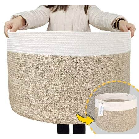 LANGYASHAN 21.65 x 13.78 XXXLarge Woven Cotton Rope Basket Decorative Blanket Basket for Living Room | Walmart (US)