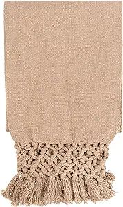 Creative Co-Op 50" L x 60" W Woven Cotton Crochet & Fringe Throw, Putty | Amazon (US)