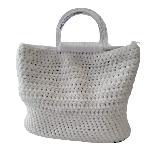 Crochet Satchel Purse, Plastic handle crochet Handbag, Crochet Satchel Bag (White) | Amazon (US)