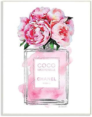 Stupell Industries Glam Perfume Bottle V2 Flower Silver Pink Peony Oversized Wall Plaque Art, Pro... | Amazon (US)