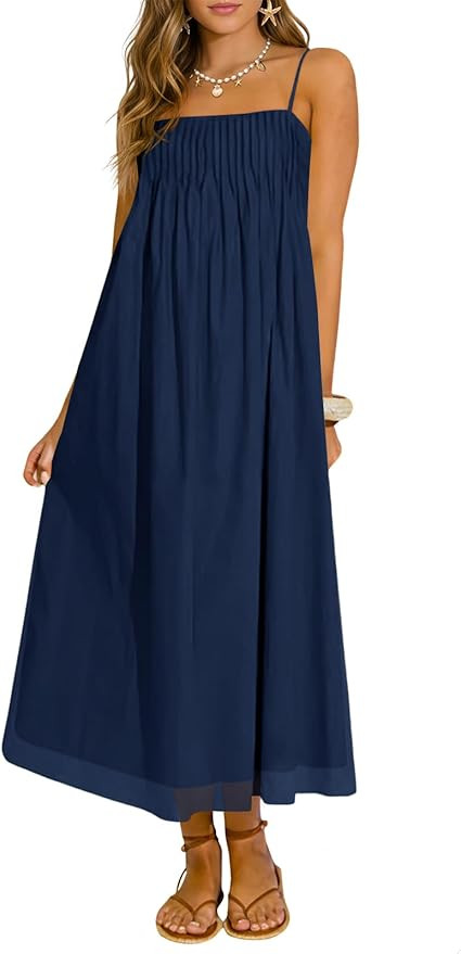 Wenrine Women's Summer Boho Maxi Dresses Spaghetti Straps Chiffon Casual Sundress Beach Vacation ... | Amazon (US)