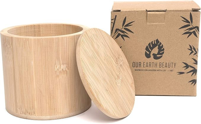 Our Earth Beauty Bamboo Organizer with Lid | Bathroom Vanity Storage, Countertop Container for Q-... | Amazon (US)