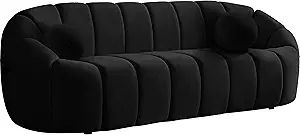 Meridian Furniture Elijah Collection Velvet Upholstered Sofa with Deep Channel Tufting, Black | Amazon (US)