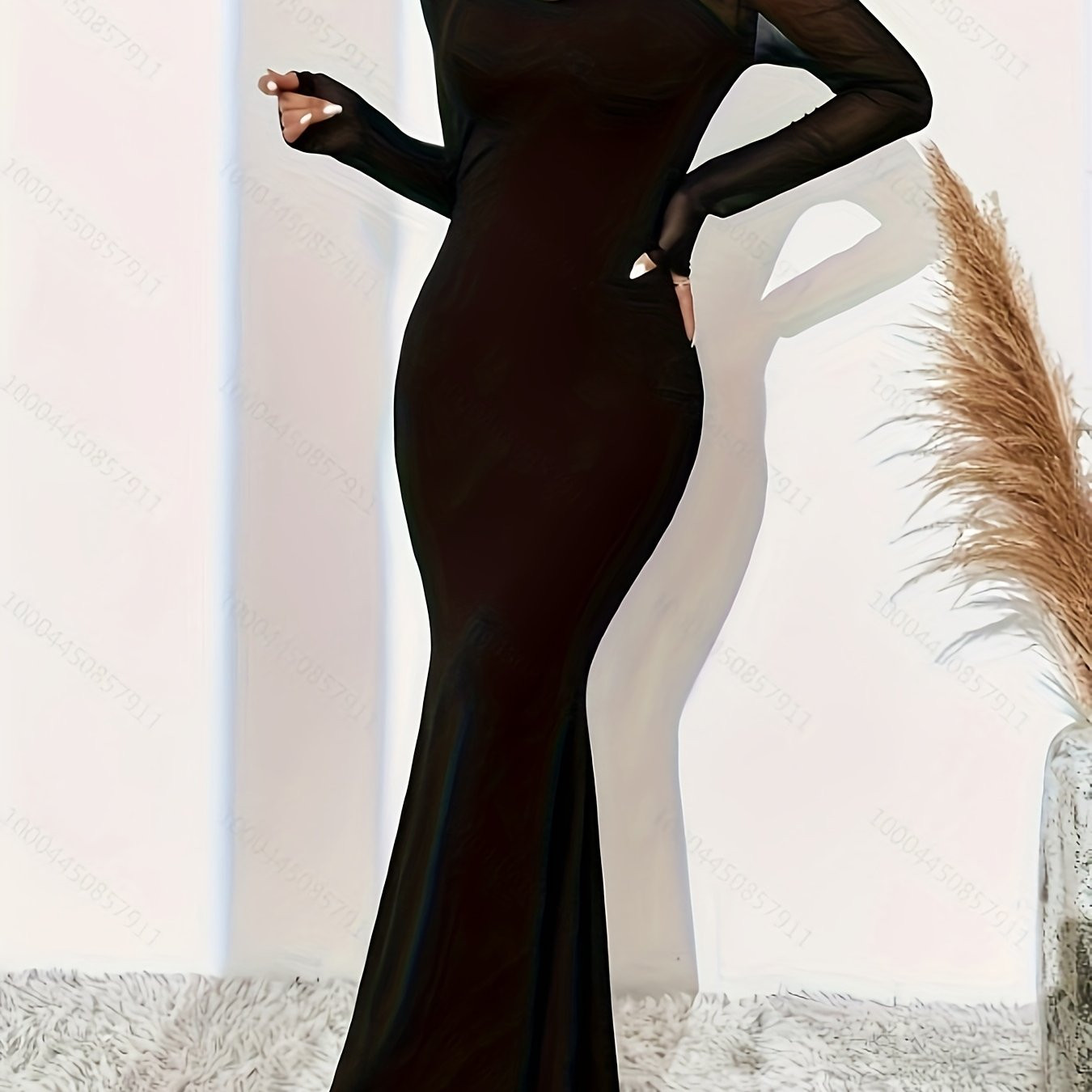 elegant solid color polyester knit long dress   mesh - Temu Canada | Temu Affiliate Program