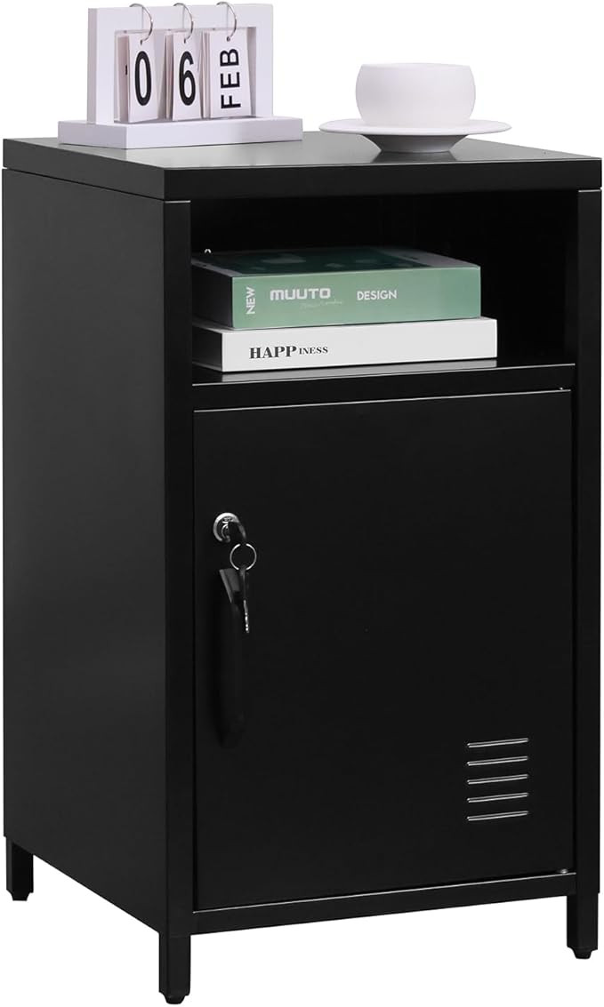ALBAD Compact Metal Nightstand with Lockable Cabinet and Open Shelf, Modern Bedside Table, Versat... | Amazon (US)
