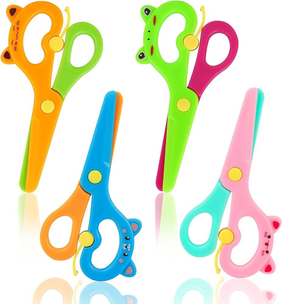 LOVESTOWN Plastic Scissors for Kids, 4 PCS Pre-School Training Scissors Children Safety Scissors ... | Amazon (US)