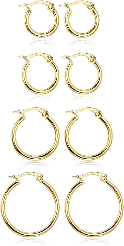 LOYALLOOK Gold Hoop Earrings Set Stainless Steel Rounded Small Hoop Earrings Set for Women Cute H... | Amazon (US)