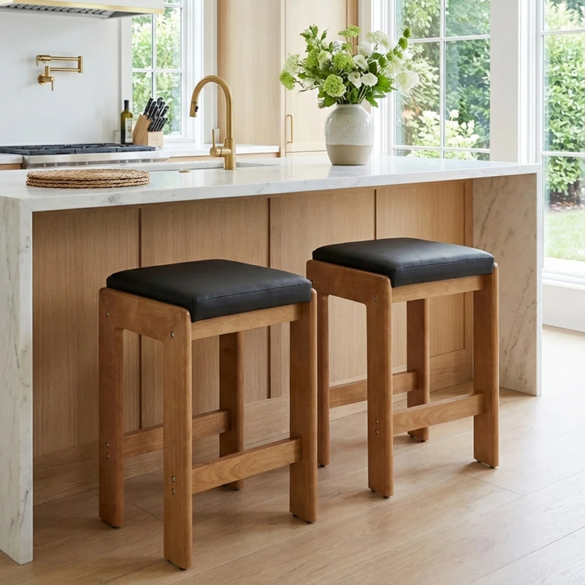 27" H Upholstered Counter Stool with Solid Wood Frame (Set of 2) (Set of 2) | Wayfair North America