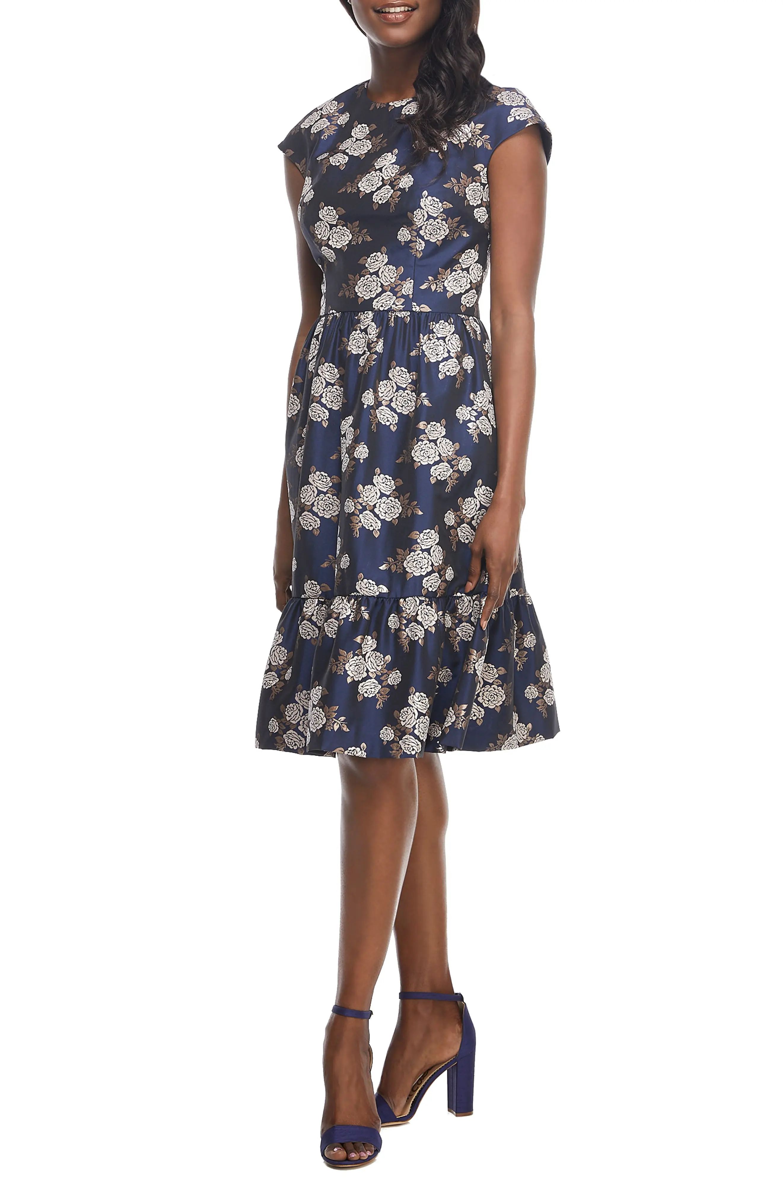 Gal Meets Glam Collection Jenny Wallpaper Rose Jacquard Fit & Flare Dress | Nordstrom