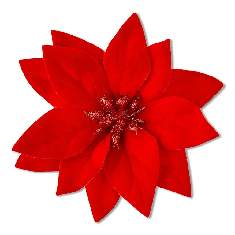 Mini Velvet Poinsettia Christmas Clip Ornament, Red, 4", by Holiday Time | Walmart (US)