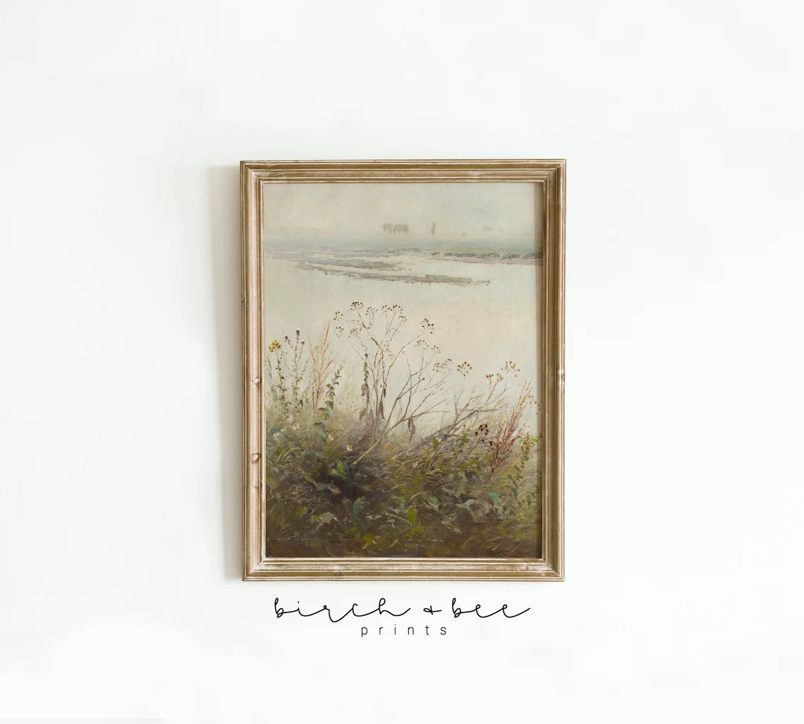 Vintage Botanical Oil Painting  Foggy River Wall Art  - Etsy | Etsy (US)