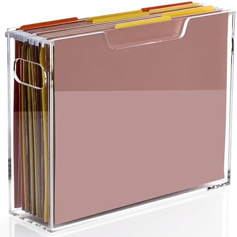 DINGHUO Acrylic File Organizer Box Letter Size Hanging File Organizer, Clear Portable File Folder... | Amazon (US)