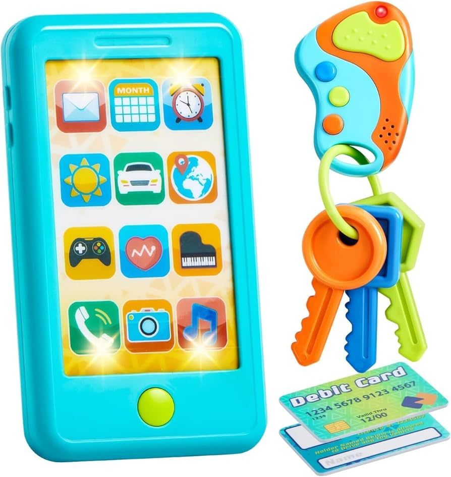 Pretend Toddler Play Phone, Learning Toy Phone Set,Keyfob Key Toy and Credit Cards Set, Kids Cell... | Amazon (US)