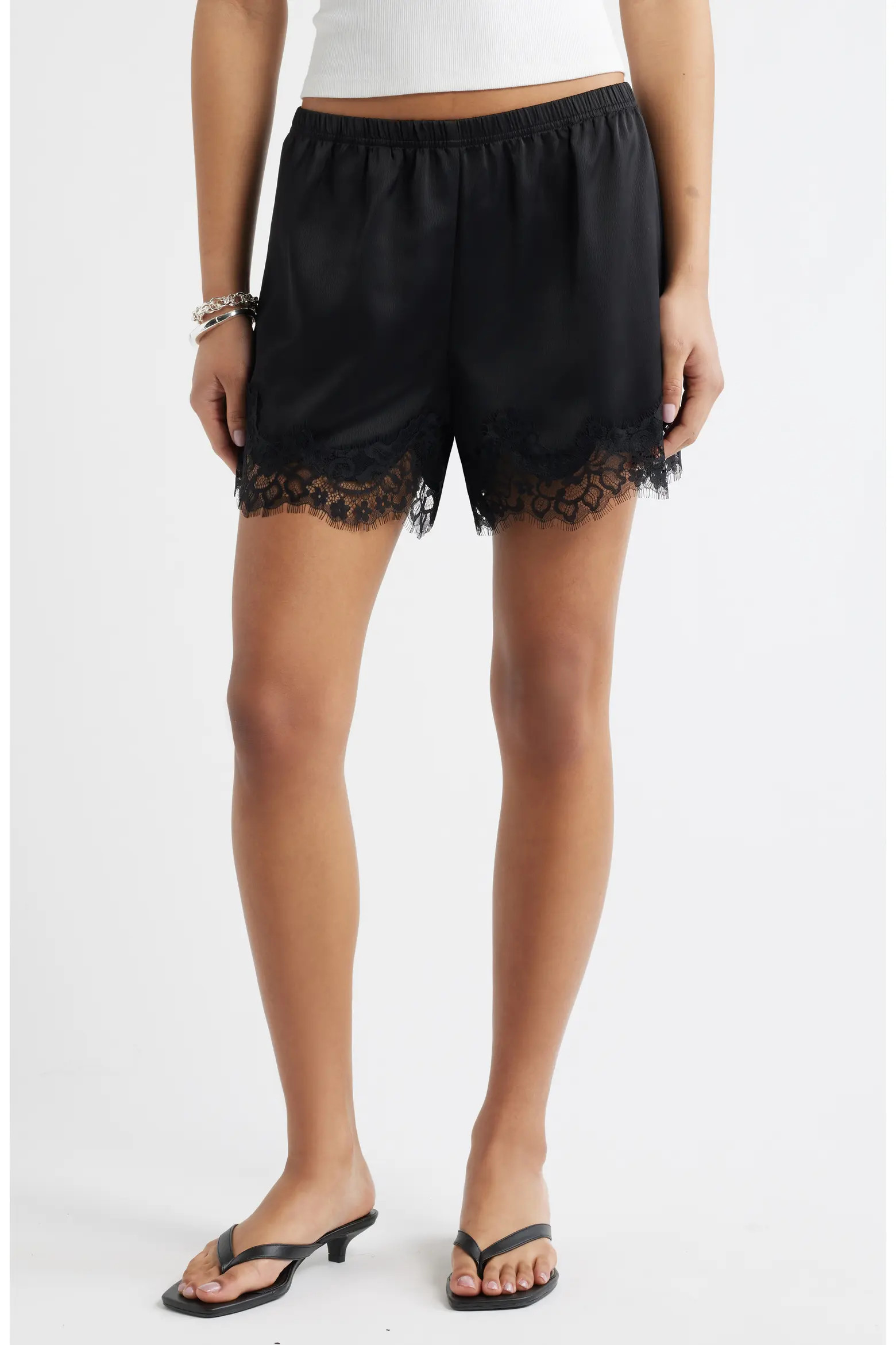 Lace Trim Satin Shorts (Women) | Nordstrom | Nordstrom