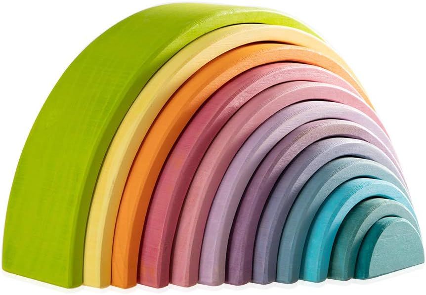 Amazon.com: MerryHeart Wooden Rainbow Stacking Toy, 12 Piece Wooden Rainbow Stacker, Extra Large ... | Amazon (US)
