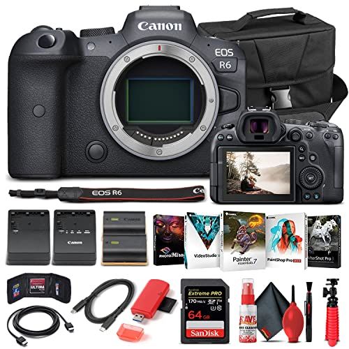 Canon EOS R6 Mirrorless Digital Camera (Body Only) (4082C002) + 64GB Memory Card + Case + Corel Photo Software + LPE6 Battery + External Charger + Card Reader + HDMI Cable + More (Renewed) | Amazon (US)