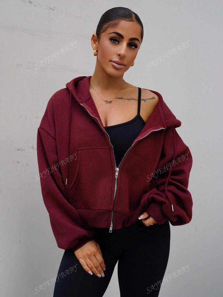 SAYEHFBABY Double Zip Through Hoodie Casual, Airport Back To School Fall Autumn | SHEIN