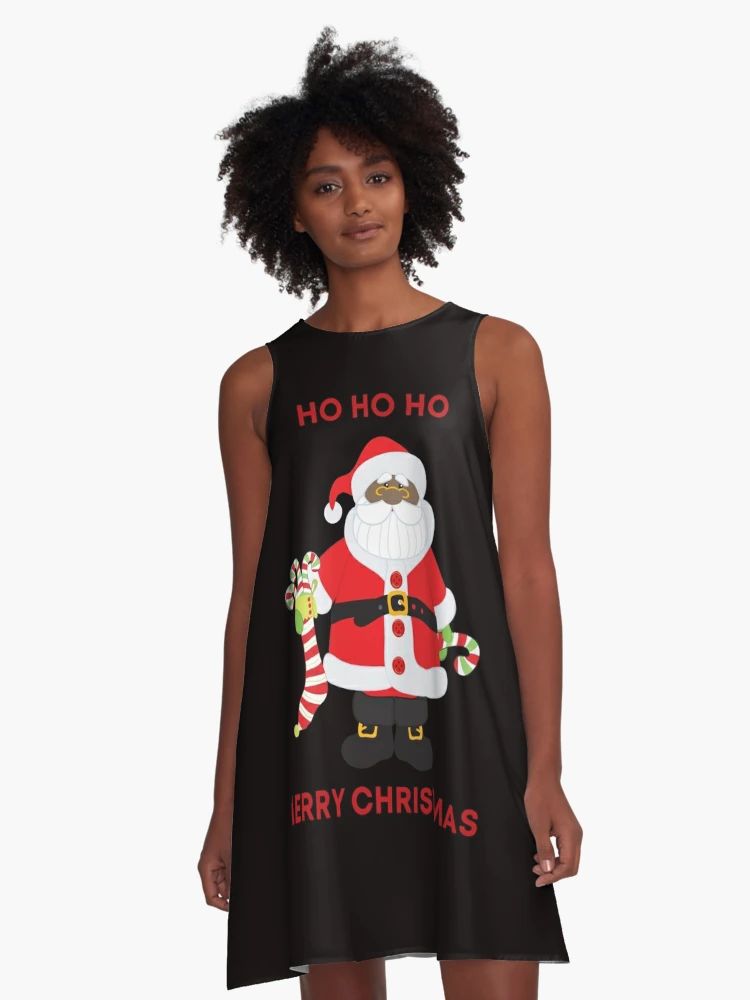 African American Santa Claus Ho Ho Ho Merry Christmas Xmas A-Line Dress | Redbubble (US)