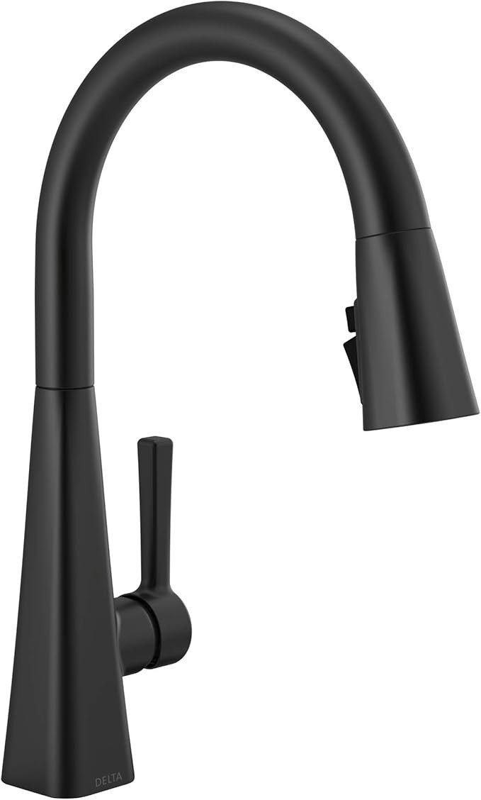 Delta Lenta Matte Black Kitchen Faucet with Pull Down Sprayer, Modern Single Hole Kitchen Sink Fa... | Amazon (US)