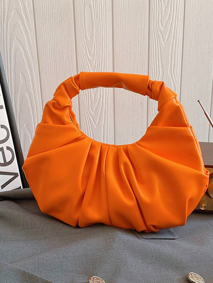 2024 New Style Cloud-Shaped Ruched Orange Bag, Handheld Bag, Versatile Casual Women's Bag, Cresce... | SHEIN