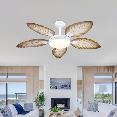 52" Palm Leaf Ceiling Fans With Lights And Remote,Wet Rated Tropical Ceiling Fans For Patios Porch Gazebo Pergola | Wayfair North America