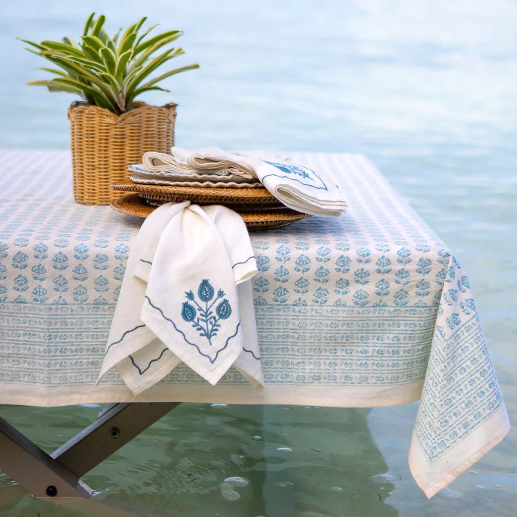 Elise Aqua Tablecloth | Pomegranate