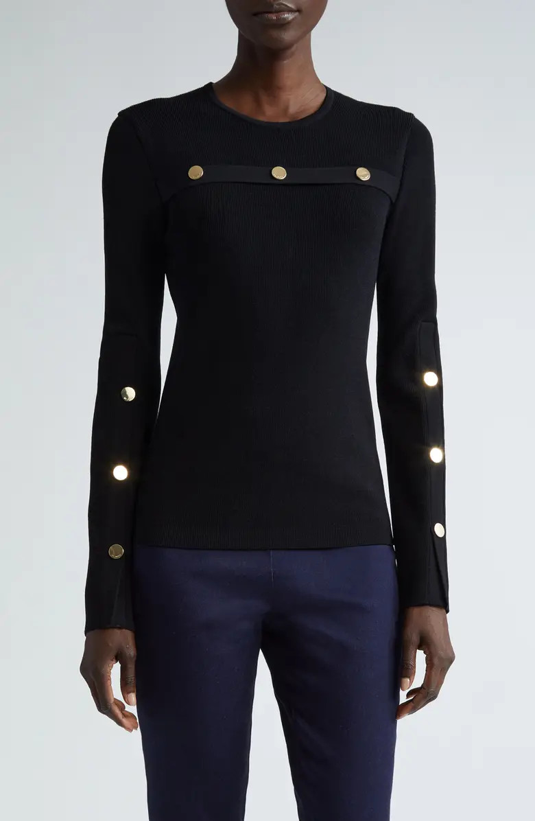 St. John Collection Medallion Trim Crewneck Sweater | Nordstrom | Nordstrom
