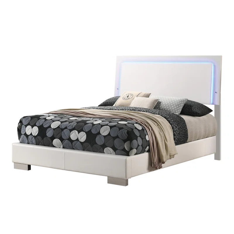 Felicity Full Panel Bed With Led Lighting Glossy White | Wayfair Professional