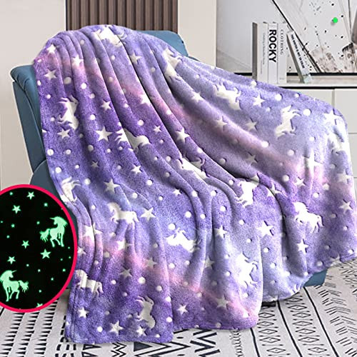 Glow in The Dark Throw Blanket for Kids, Unicorn Super Soft Flannel Blanket for Girls, Best Christmas Birthday Thanksgiving Magical Gifts for Girls Kids(50'' x 60'', Purple) | Amazon (US)
