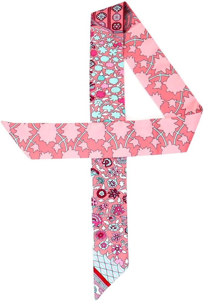Skinny Scarf Simple Floral Print Necktie Handbag Handle Wrap Silk Ribbon for Women | Amazon (US)