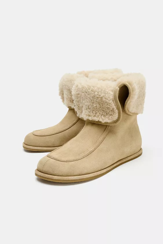 FLAT SPLIT SUEDE ANKLE BOOTS | Zara US