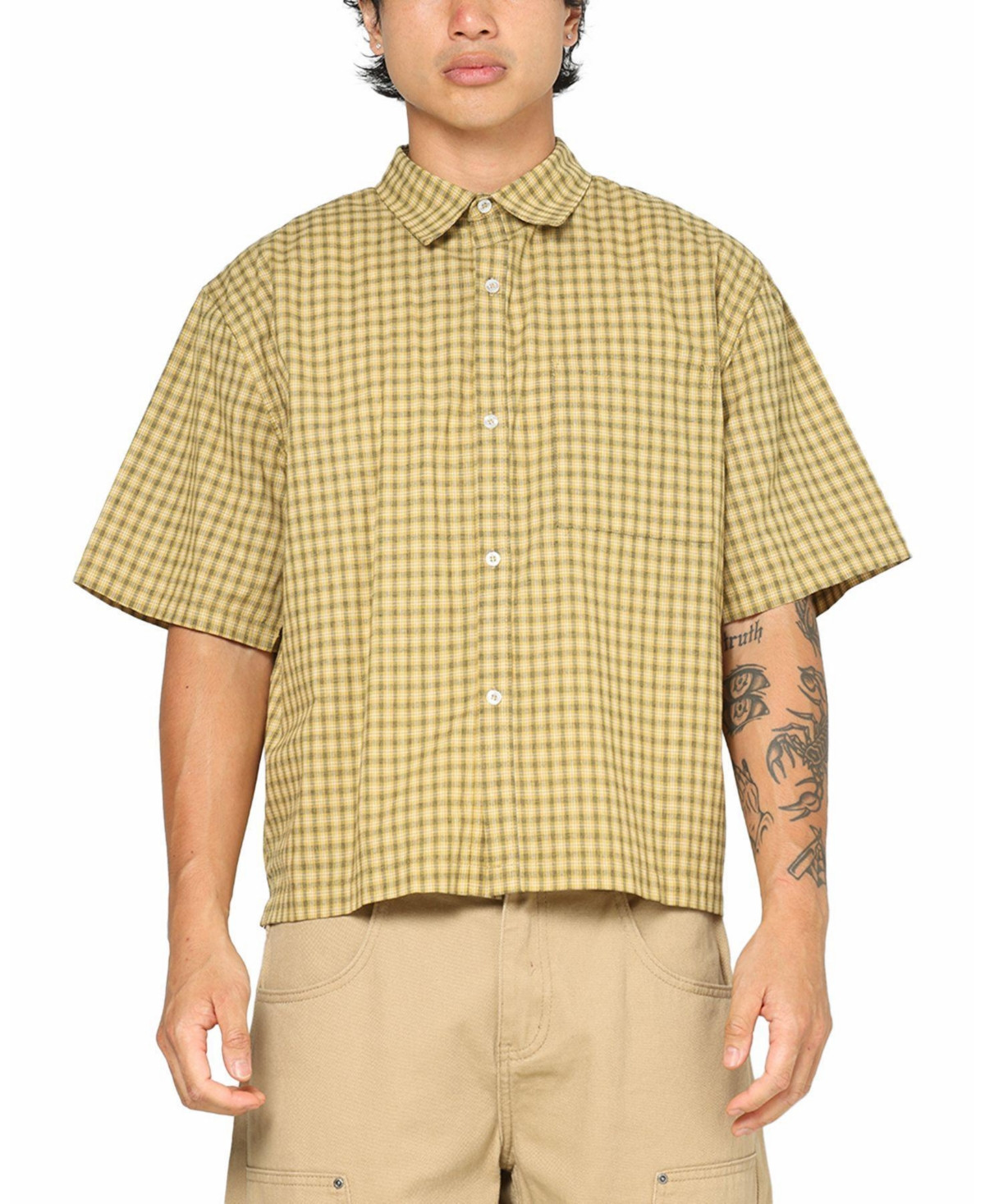 Carre Men's Checkered Boxy Button Up Shirt - Yellow | Macy's