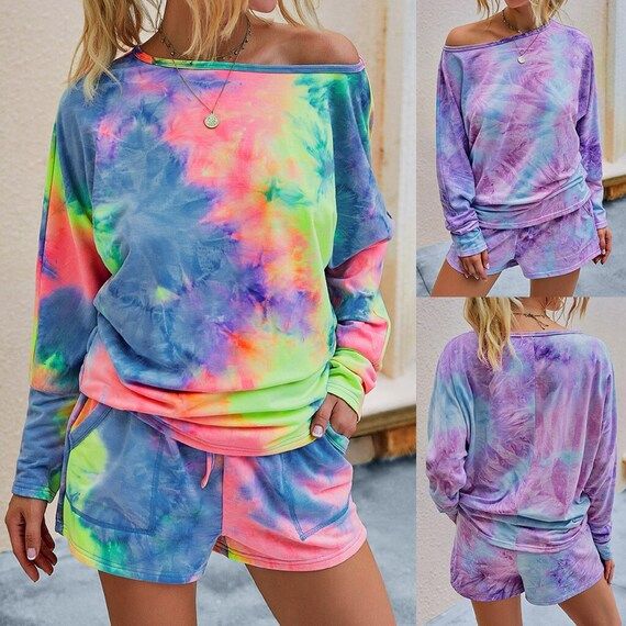 Tie Dye Tracksuits Lounge Wear Women Casual Loose Two Piece Set Summer Street t-shirt Tops and Jo... | Etsy (US)