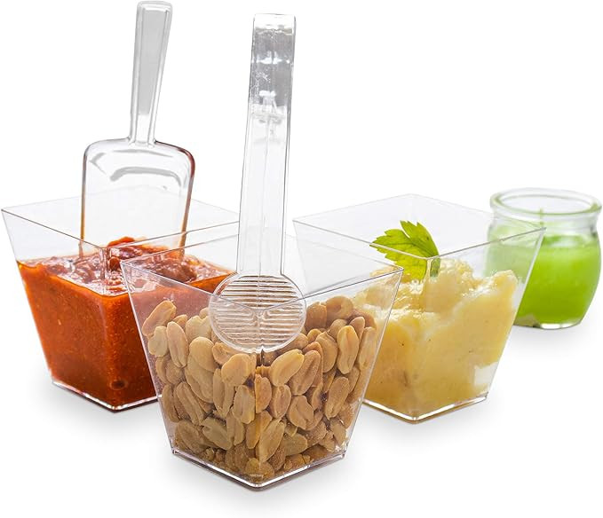 The Gourmet Goose 8 Oz Clear Plastic Candy Bowls (Set of 20), 12 Scoops, 12 Tongs, Reusable & Dis... | Amazon (US)